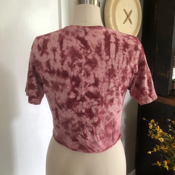 Pink Floyd crop tee Rock band t-shirt tie dye raw cropped hem burgundy pink 💕S - Picture 5 of 8